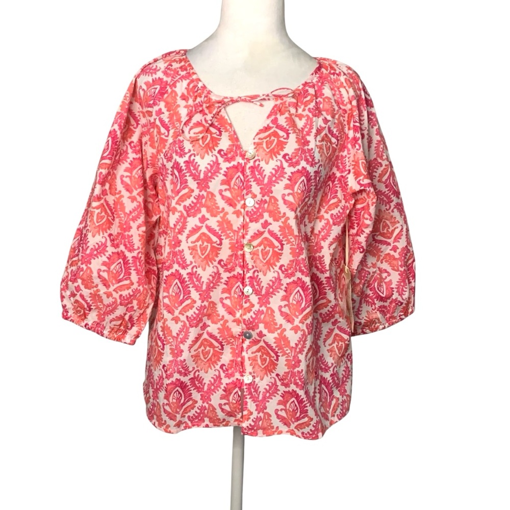 NWT Escape by Habitat Clothes Small Watermelon Pink Paisley Tropical Cotton Top